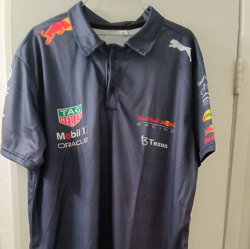 Gray Polo with Racing logos, Men, Mercedes Benz,Monster,